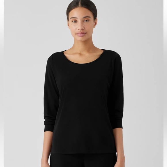 Eileen Fisher 100% Silk Long Sleeve Layering Top in Black size Medium - Picture 2 of 8